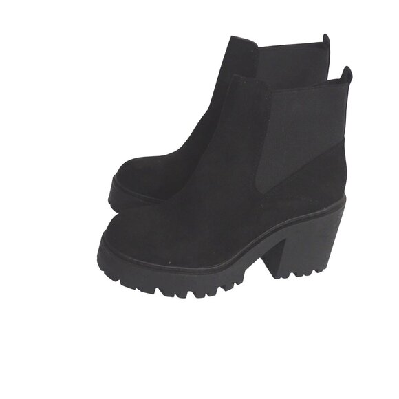 Soda Women Black Platform Chelsea Ankle Boots Size 9 Faux Suede Lug Block Heel - Picture 3 of 9